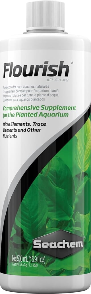 Seachem Flourish aquarium plant supplement bottle, 500ml, containing micro elements and trace nutrients for planted tanks