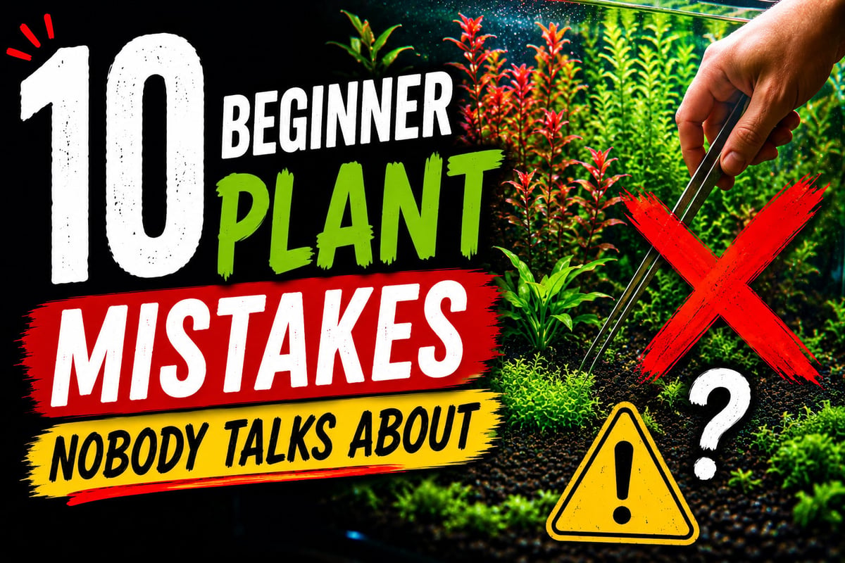 Hand planting aquarium plants with tweezers in a planted tank illustrating common beginner aquarium plant mistakes