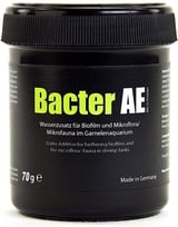 Black jar of Bacter AE water additive for biofilm and microflora in shrimp tanks, 70g, made in Germany
