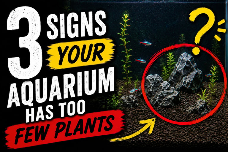 Freshwater planted aquarium with sparse plant growth and open hardscape illustrating signs of insufficient plant density