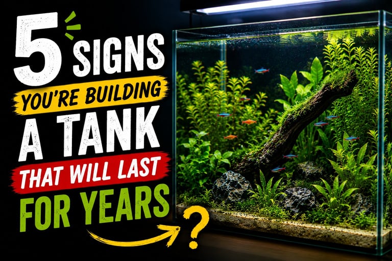 Healthy planted aquarium with thriving plants and fish illustrating signs of a stable aquarium built for long-term success