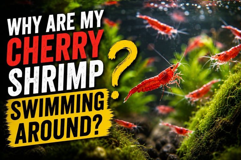 Red cherry shrimp swimming through a planted aquarium illustrating unusual cherry shrimp swimming behavior