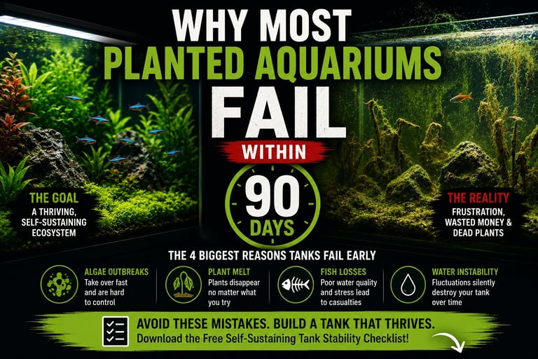 Infographic showing why planted aquariums fail within 90 days
