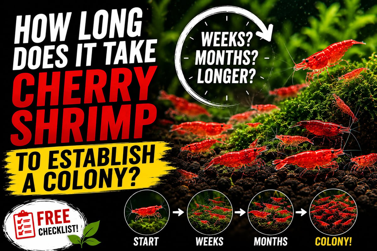 Growing cherry shrimp colony in a planted aquarium illustrating how long it takes shrimp to establish a thriving colony