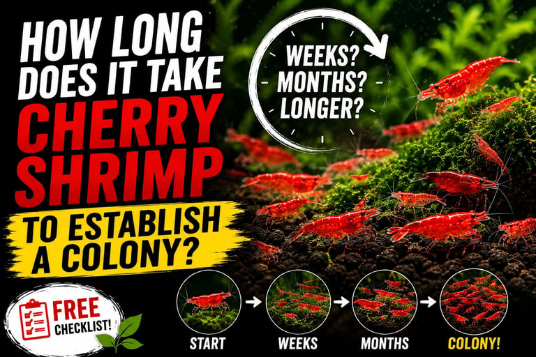 Growing cherry shrimp colony in a planted aquarium illustrating how long it takes shrimp to establish a thriving colony