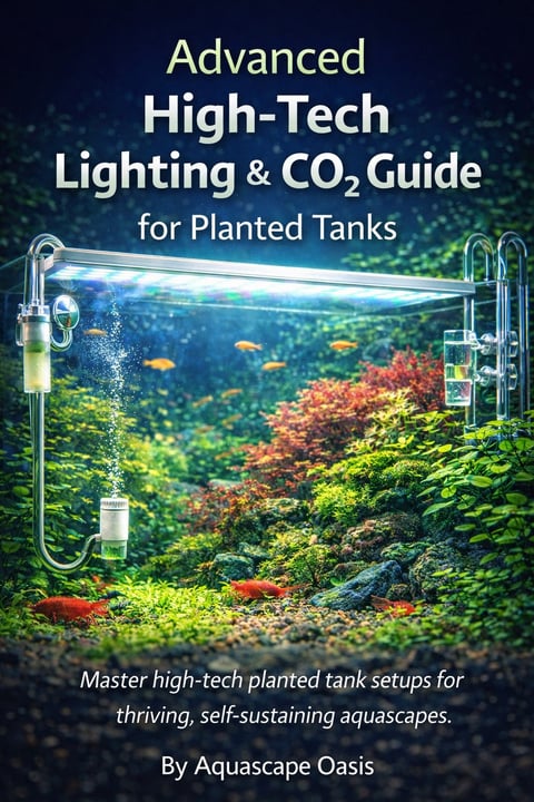 Cover of Advanced High-Tech Lighting and CO2 Guide for Planted Tanks featuring a lush aquascaped tank with LED lighting and CO2 injection systems