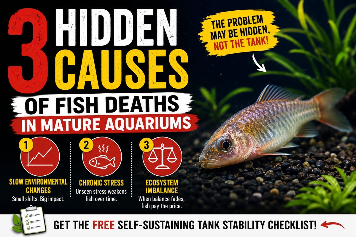 Fish resting near the substrate in a planted aquarium illustrating hidden causes of fish deaths in mature aquariums